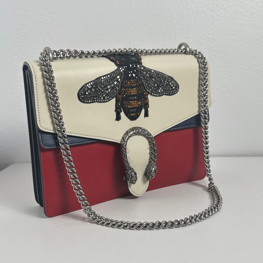 💯Authentic Gucci Dionysus Bee Embellished Leather Chain Shoulder Bag🍀